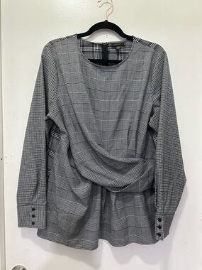Halogen Checked Plaid Twist Front Long Sleeve Top Sz XL